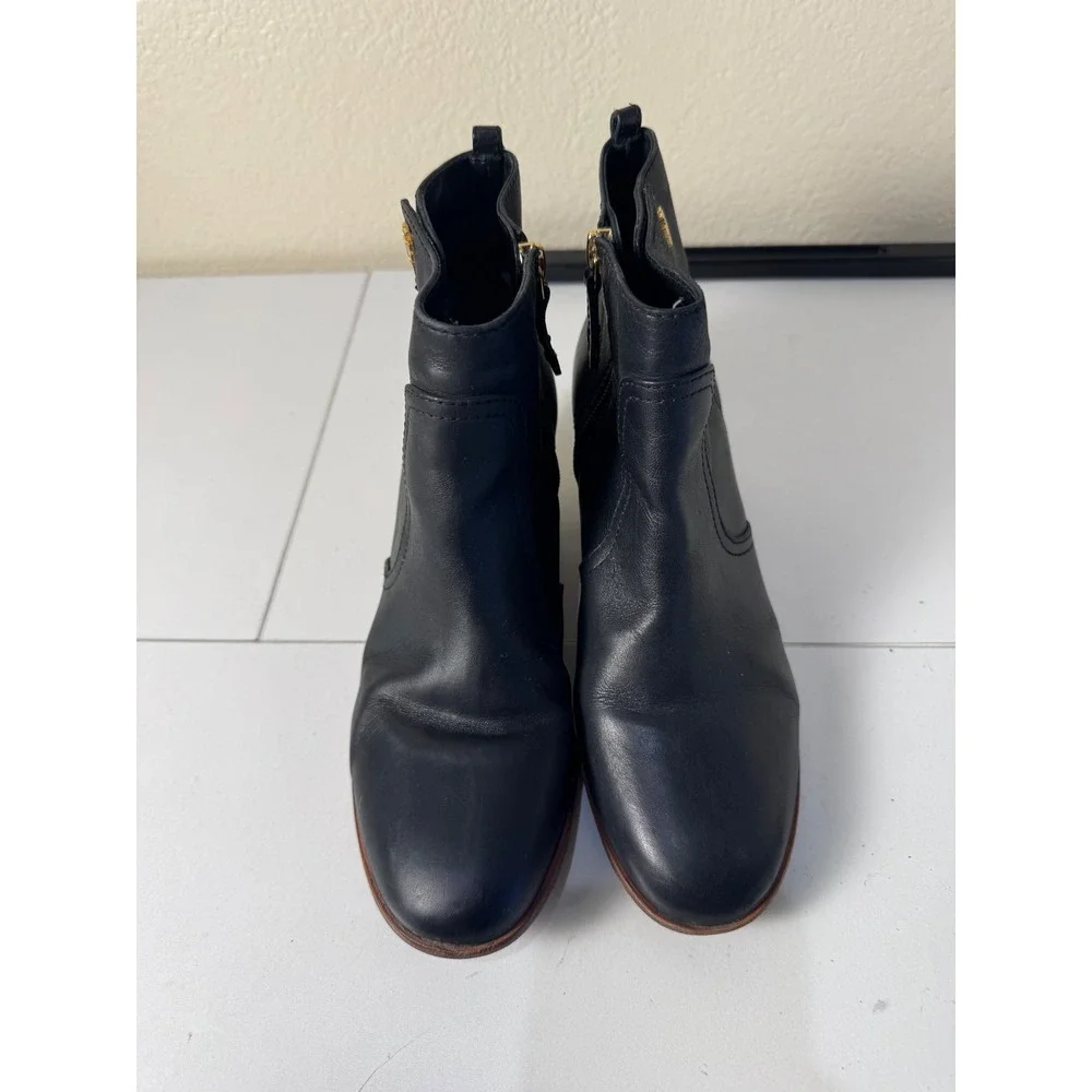 Tory Burch Leather Ankle Booties Women Size 8 Black Block Heel Minimalist Chic